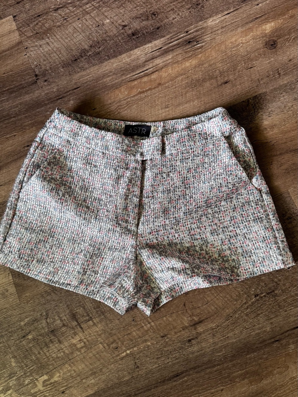 ASTR High-Waist metallic Tweed shorts